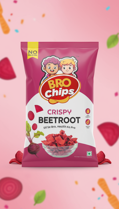Bag of Brochips Crispy Beetroot - Guilt-free, healthy munching, no palm-oil, no gluten, no trans-fat.