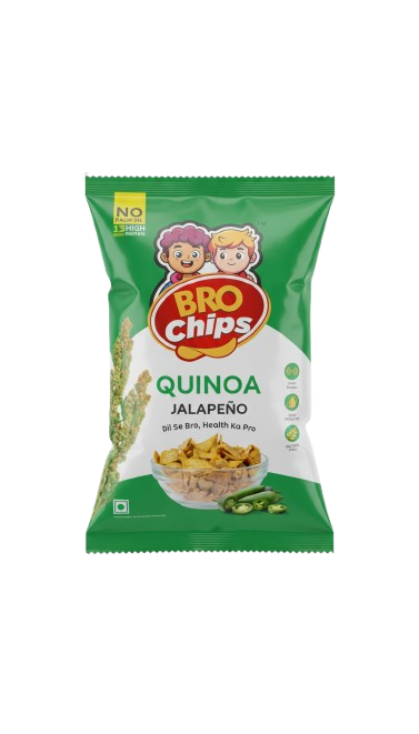 BroChips Quinoa Jalapeno Packaging in Green and White Colours